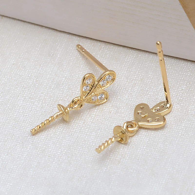 Nice Quality Gorgeous 18K Yellow Gold Stud Earrings Mountings Settings Parts AU750 Jewelry Findings for Pearls Beads Stones