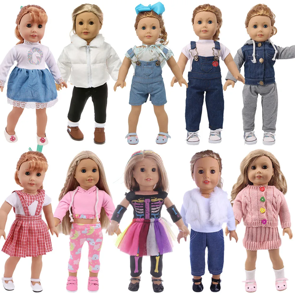 2 sztuk/zestaw ubranka dla lalki topy + dżinsy płaszcz sweter sukienka Fit 18 Cal American of Girl's Doll i 43Cm Baby Reborn Doll nasza generacja zabawka