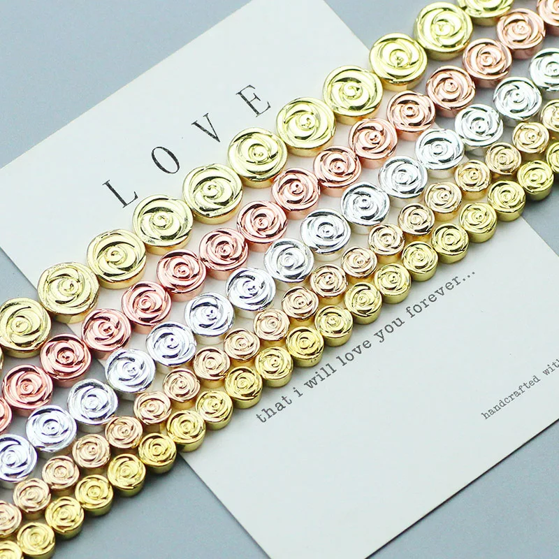 Rose Flower shaped Gold Color Hematite Beads Natural Stone COIN Spacer Loose Beads for Jewelry Making DIY Bracelet Accessories