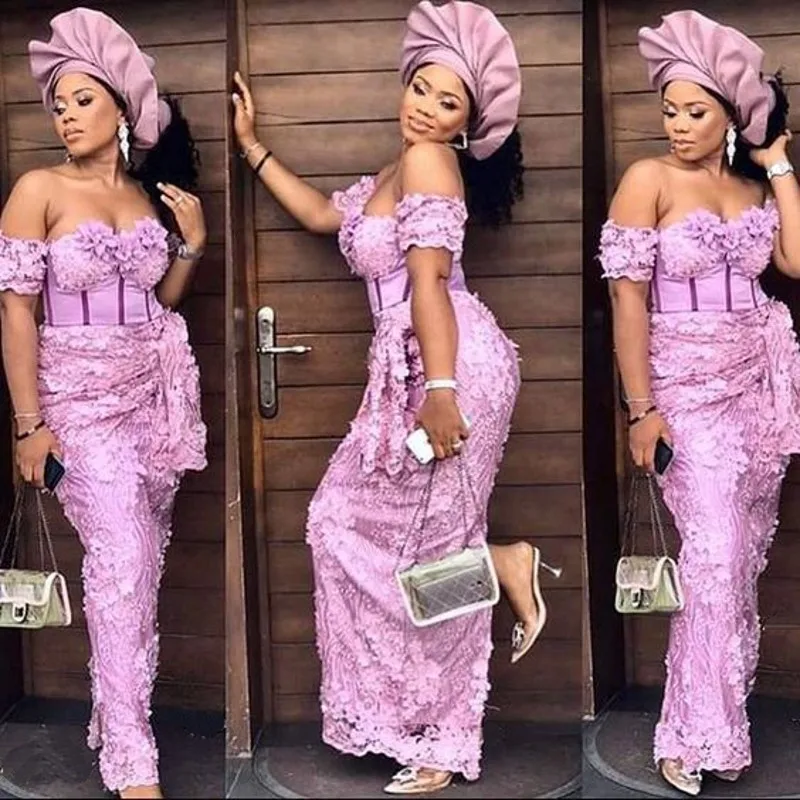 3D Hoa Dạ Hội Appliques Lệch Vai Aso Ebi Chính Thức Dạ Hội Đầm Vestido De Festa Nigeria Vũ Hội Đầm Hoa Cà