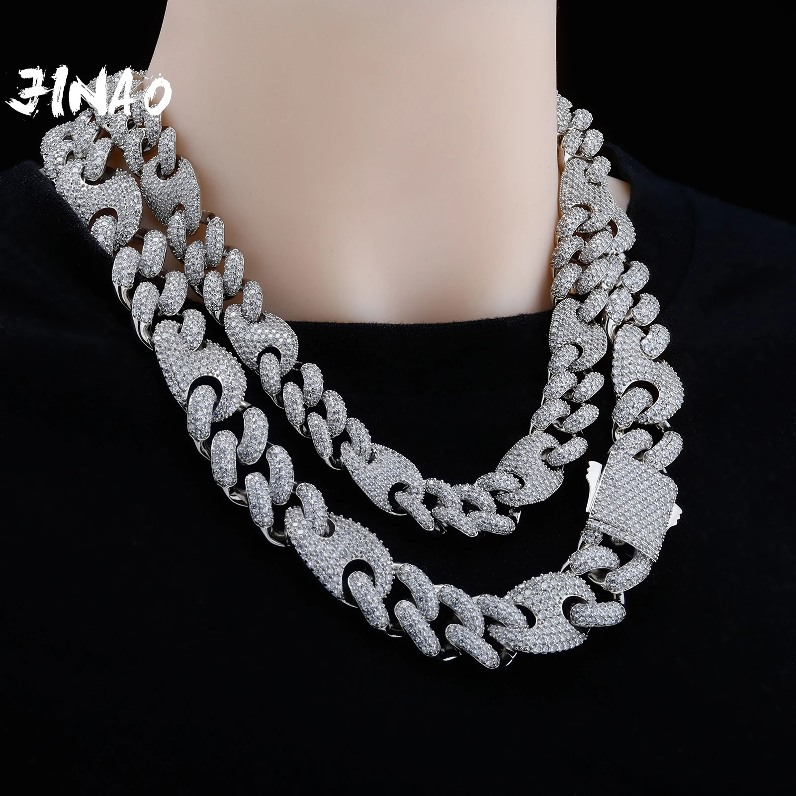 

JINAO 2021 NEW 16mm&20mm Miami Spring Clasp Cuban Link Chain Necklace Charm Iced Out AAA+ Cubic Zirconia for Men Jewelry