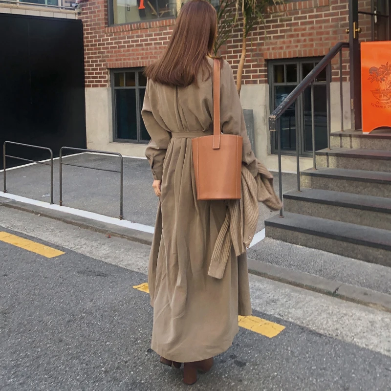 BGTEEVER V-neck Single-breasted Female Long Dress 2020 Spring Elegant Long Sleeve Belted Women Dress Straight Loose Vestidos