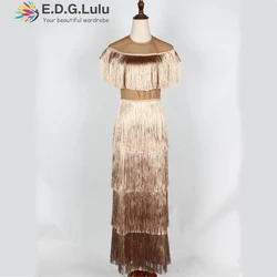 EDGLuLu new arrival vintage elegant sexy party club wear beach fairy sundress runway women summer dress 2023 tassel long dress