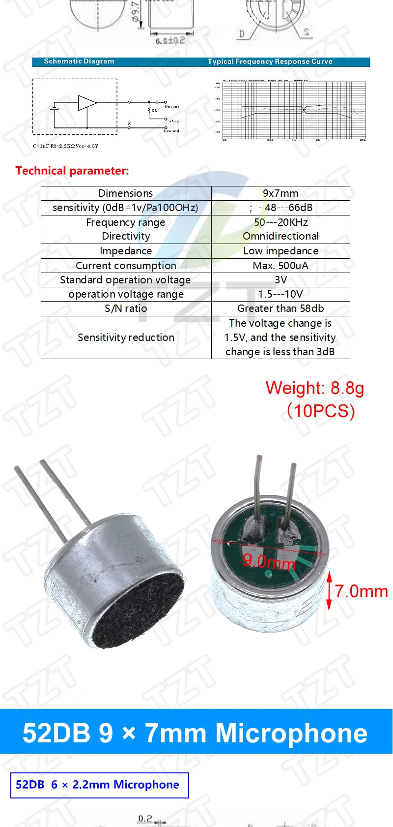 TZT 10 Stück Sortierte Elektret-Mikrofone mit 2-Pin-Anschluss 9x7mm 9767 6x5mm 6050 6x2.2mm 6022 4.5x2.2mm 4522 4x1.5mm 4015 – Detail 3