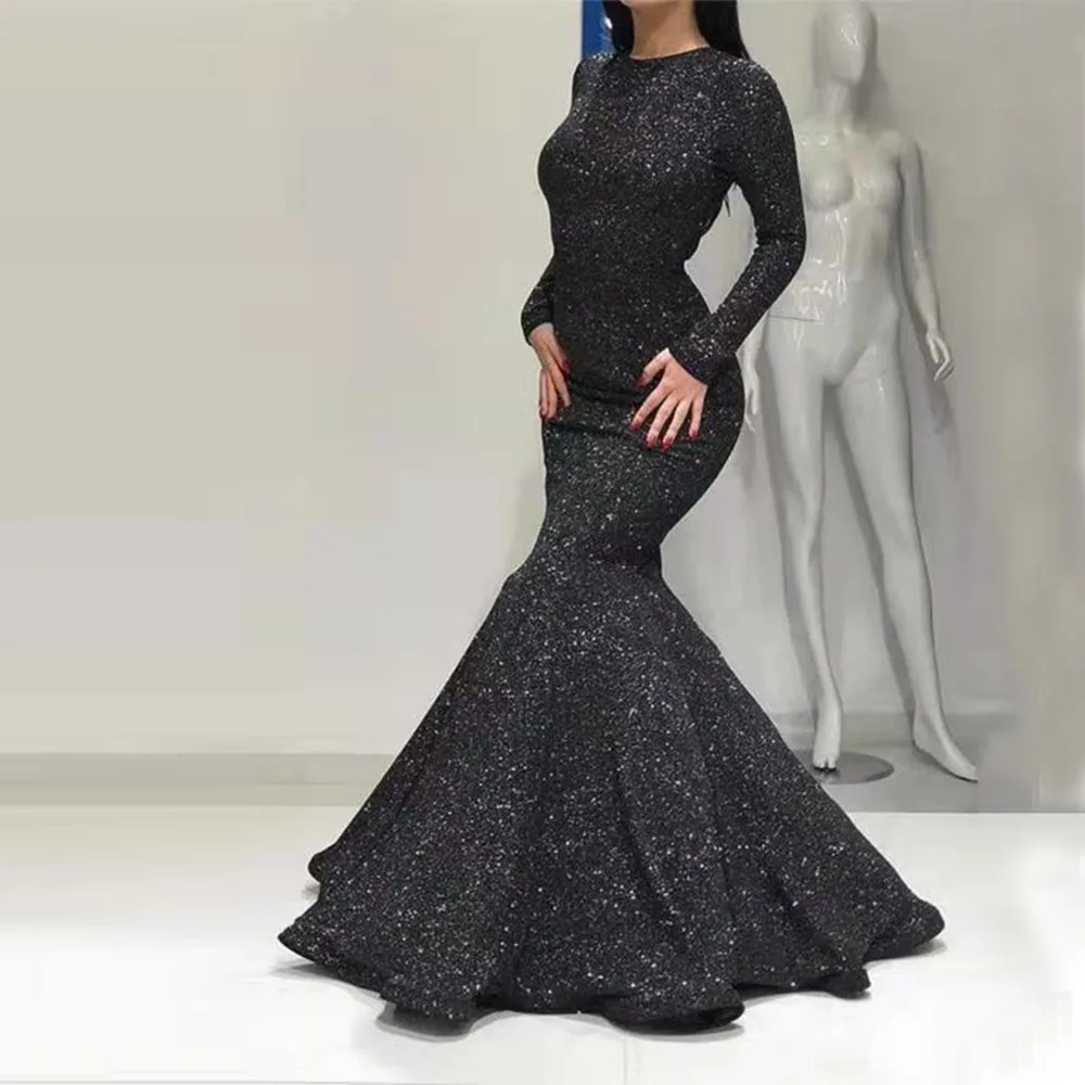 

Shinny Sequins Cocktail Prom Dresses Full Sleeves O Neck Back Zipper Wedding Evening Party Gown Customize vestidos de fiesta