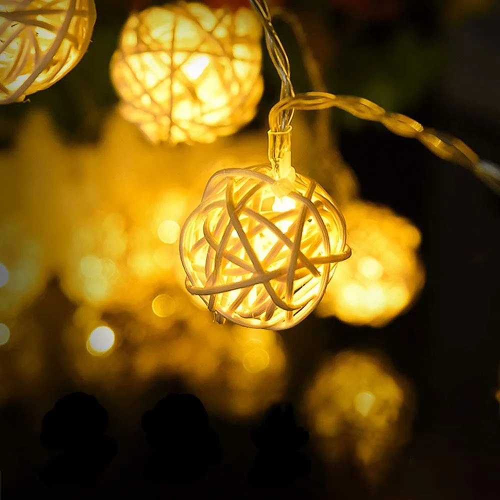 

6M 40LED Globe Rattan Balls Christmas Decoration Light Indoor Fairy String Lamps For Bedroom Patio Party Plug And Battery Opera