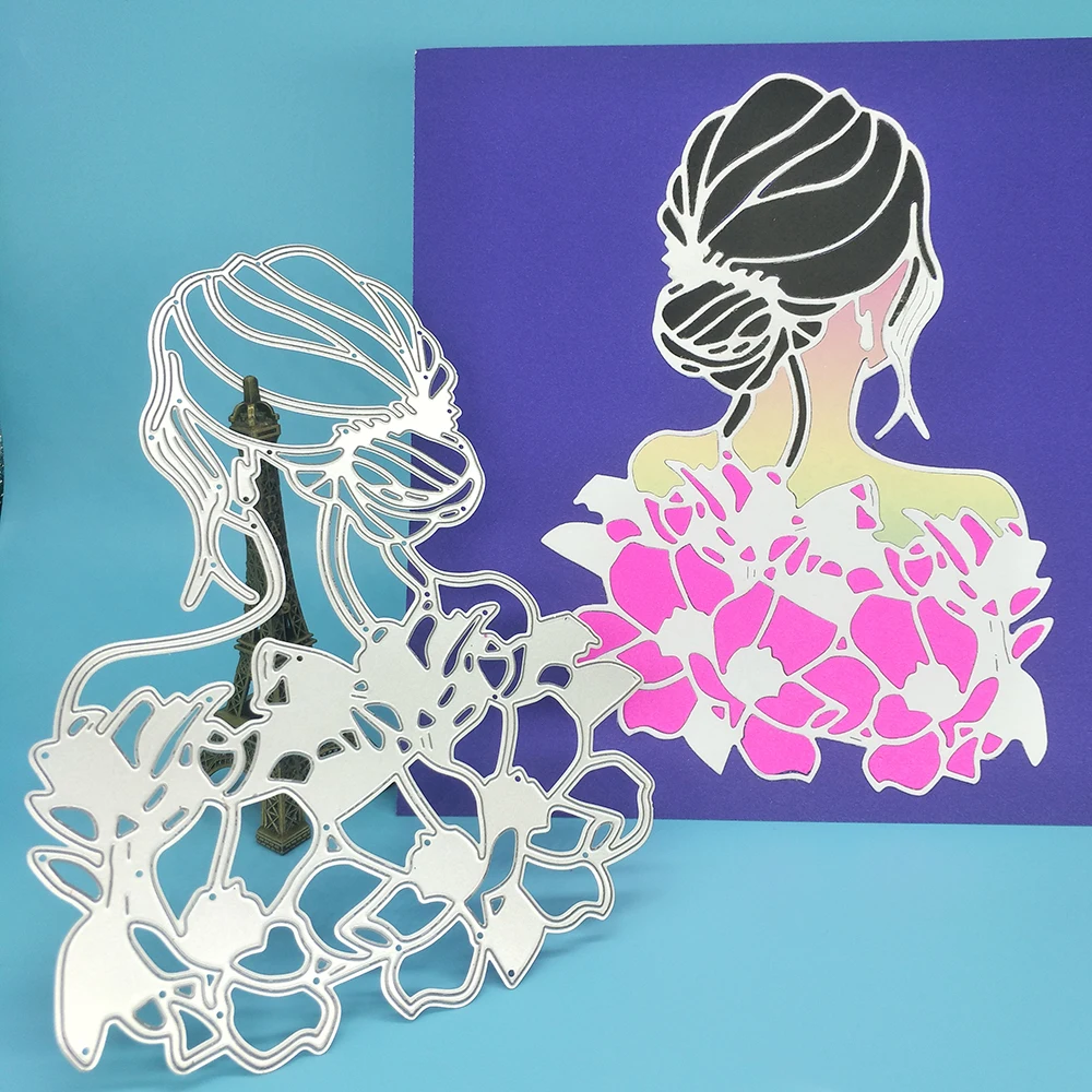 

Beautiful woman, lady, girl back view flower metal cutting dies scrapbook photo album greeting card decoration DIY handmade art