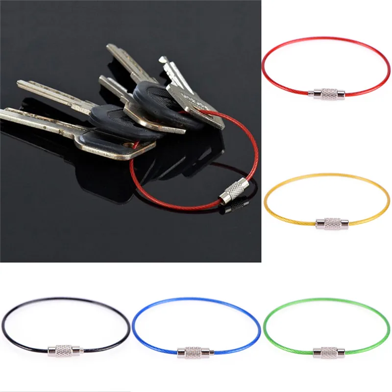 50Pcs/Set   Keychain Tag Rope Stainless Steel Wire Cable Loop Screw Lock Gadget Keyring Circle Camp Trinket Chaveiro image 5