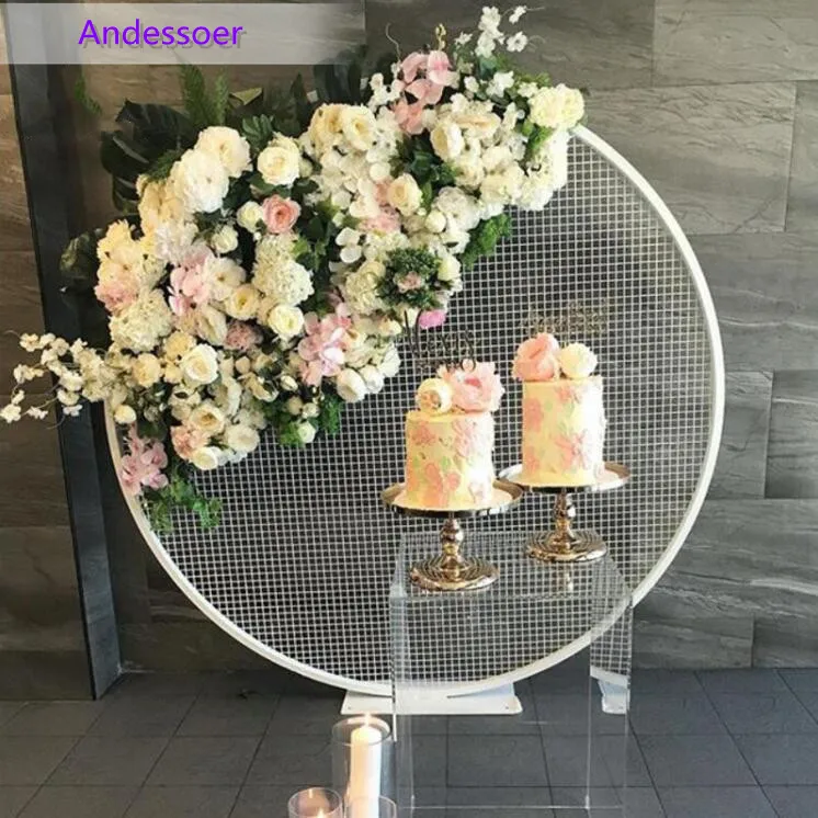 

New iron art round wedding grid arch decoration balloon background grid screen decoration shop party performance decoration prop