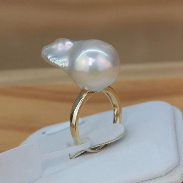 18k gold plated thick solid 925 sterling silver natural white real pearl baroque fireball freshwater cultured ring