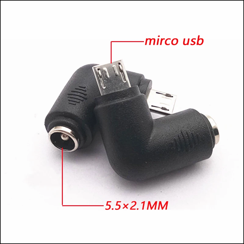 1pcs DC Connector 5.5 x 2.1mm Female to Mirco Usb Plug Converter Power Adapter 90 Degree Android Port.