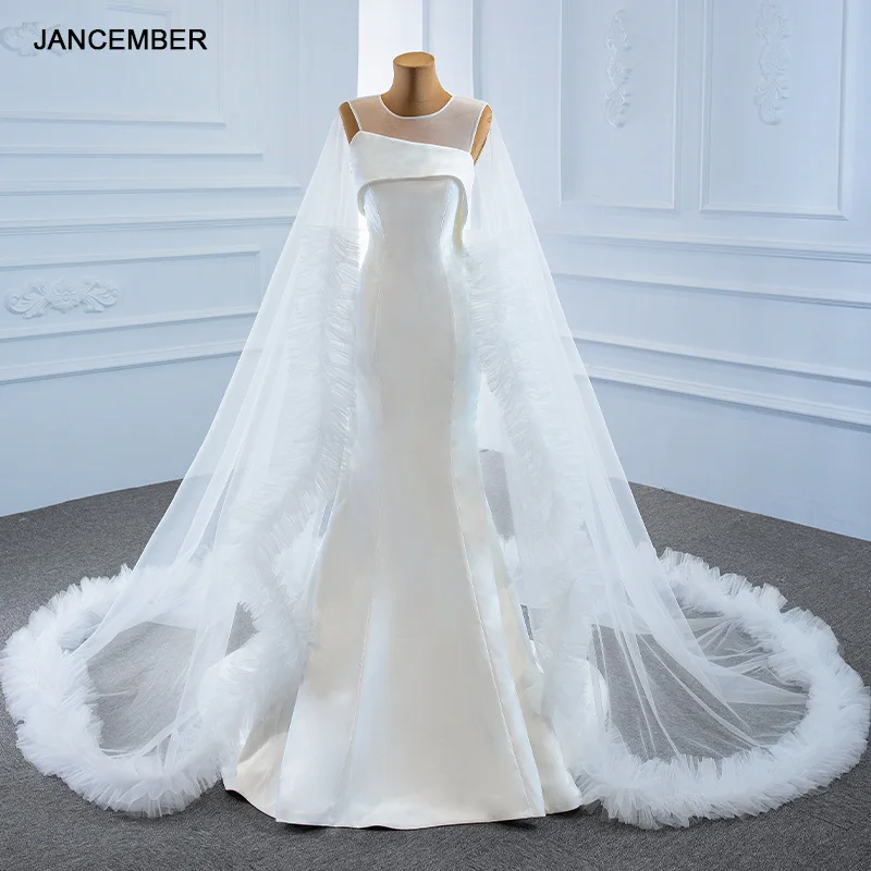 

J67190 New Jancember Mermaid White Satin Wedding Dress 2020 Watteau Train Tank With Sleeveless O-Neck