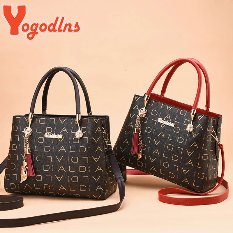 Yogodlns Brands Letter Print Women\'s Handbags Female Shoulder Bag Luxury Cat Tassel Handle Bag Lady Crossbody Bag Daily Pouch