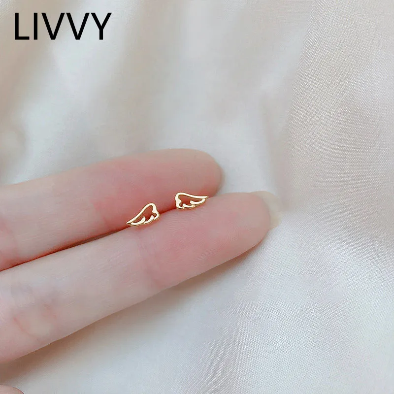 

LIVVY New Fashion Hollow Angel Wings Small Stud Earrings For Women Gold Color Simple Exquisite Fashion Handmade Party Gift