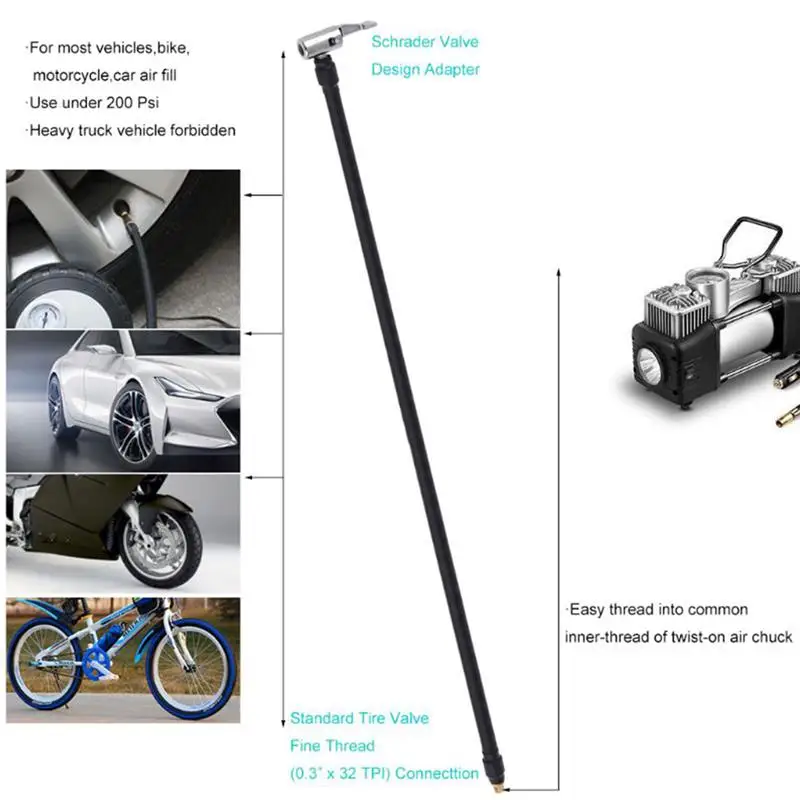 Vehicle Air Pump Extension Tube Motorcycle Tire Inflator Hose Connection Quick Inflation Chuck Noninflatable 40cm