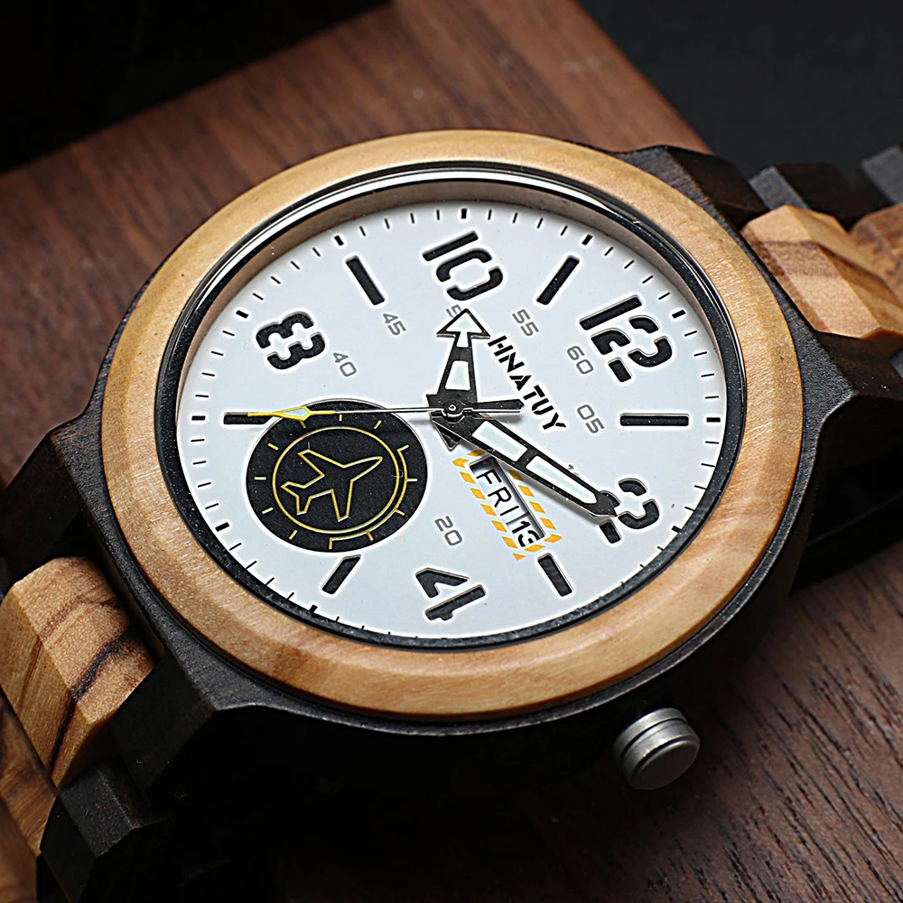 HNATUY Wooden Watch Men's Watches Band Simple Stylish Clock Digital Watches Date Display Quartz Wristwatch Anniversary Gift Box