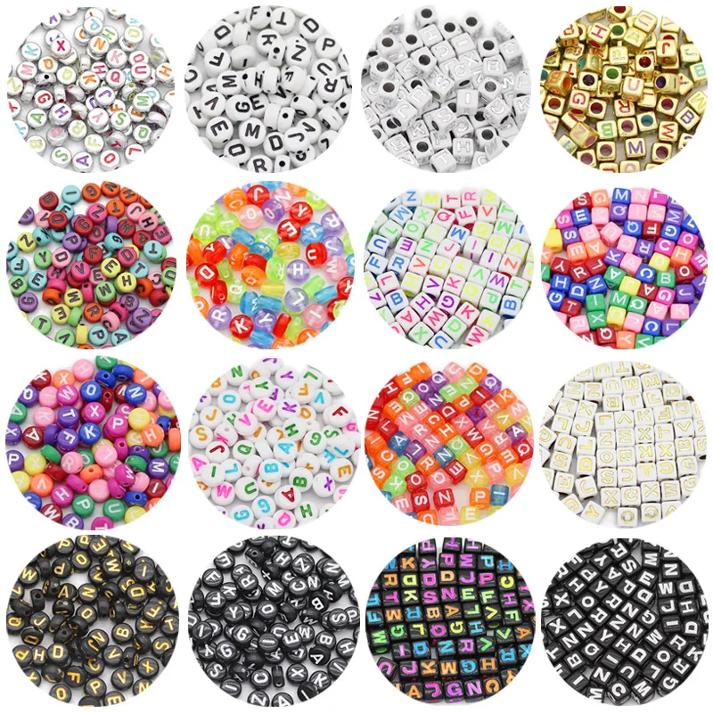 6/7MM Mixed Letter Acrylic Alphabet Square Cube Flat Round Loose Spacer Beads For Jewelry Making DIY Bracelets Necklace Findings