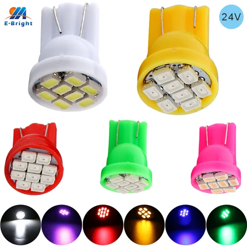 10 Uds T10 194 168 W5W 24V DC 1206 8 SMD bombilla LED para coche luces de matrícula indicador lámparas de lectura blanco rosa para camiones