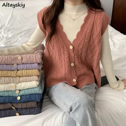 Sweater Vests Women New Wave Sweet V-neck Gentle Females All-match Korean Style Streetwear Fashion Outwear Kawaii Solid Sweaters