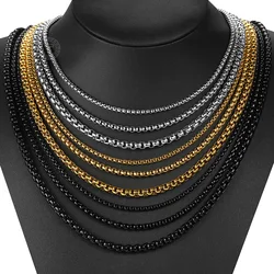 2-5mm Wide Box Link Chain Necklace for Men Women Never Fade Tone Stainless Steel Square Rolo Round Choker Collar Trend Jewelry