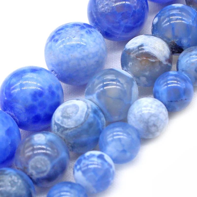 Wholesale Natural Stone Chalcedony smooth Blue Agat Loose Round Beads Bracelet Necklace lady 6 8 10 MM Pick size For Jewelry