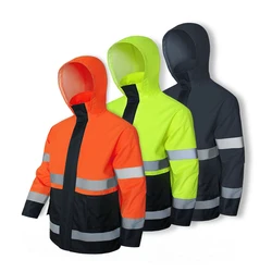 Orange safety rain jacket reflective Polyester Waterproof  rain suit workwear New