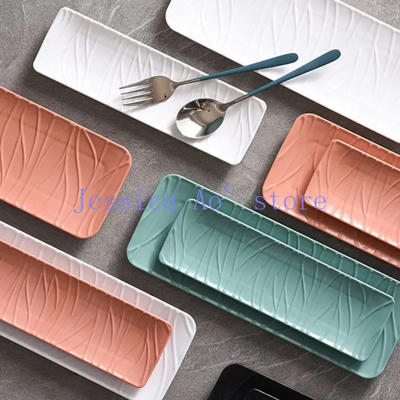 

S L Brief Long Barbecue Plate Japanese Sushi Plates Plastic Snacks Plate Cute Dessert Plate Elegant Solid Color Wholesale