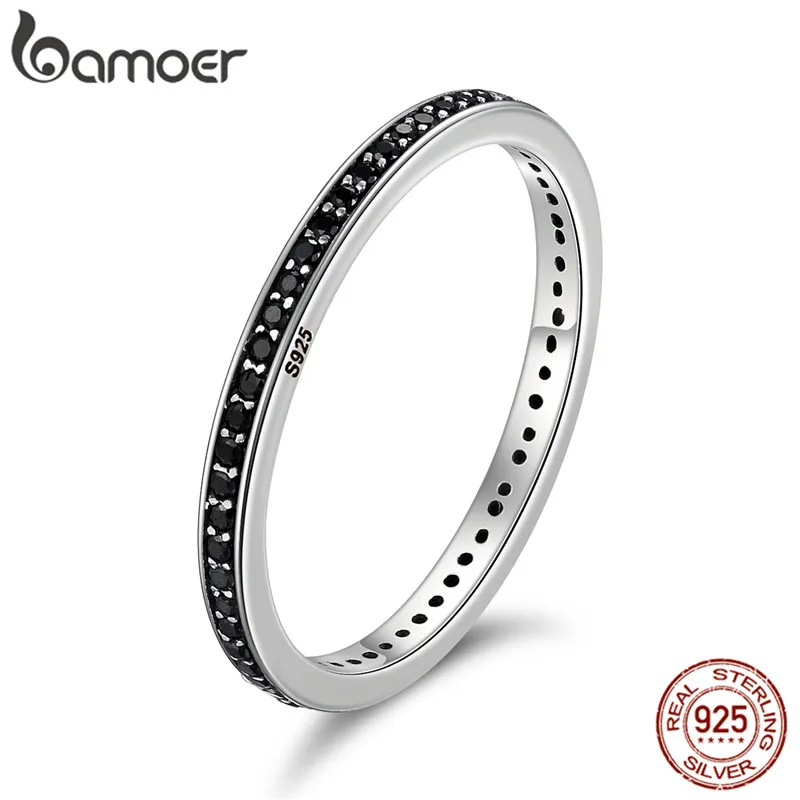 BAMOER Authentic 925 Sterling Silver Dazzling CZ Stackable Rings for Women Wedding Jewelry Mother Gift SCR114