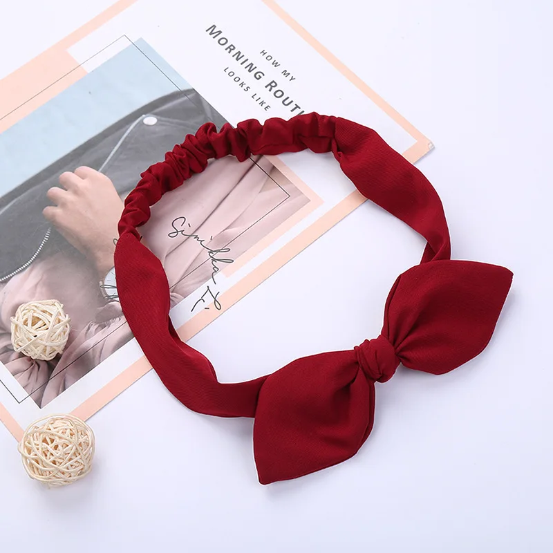 Plain Polyester Rabbit Ear Headband For Women Female High Quality Elastic Bow Hairband Headwear Hair Accessories