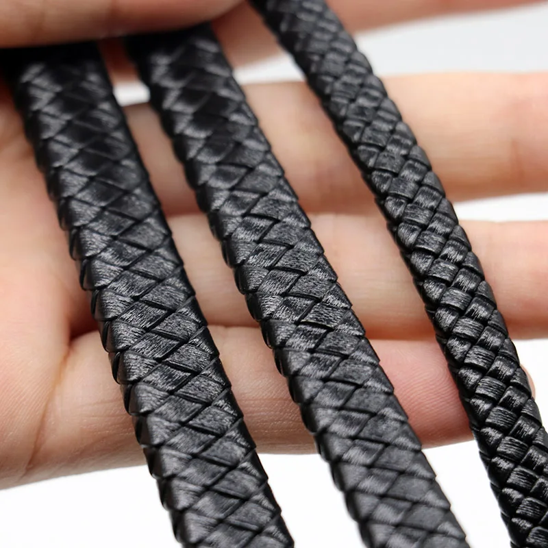 

0.5/1meter Vintage Black Brown Genuine Braided Leather Cords 8mm 10mm 12mm Flat Leather Cord for Bracelet Jewelry Making