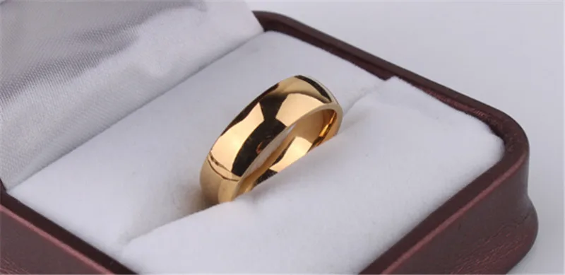 Hot Sale High Polish Gold Plate Titanium Steel Women Man Wedding Ring Top Quality Gloss Lovers Wedding Jewelry