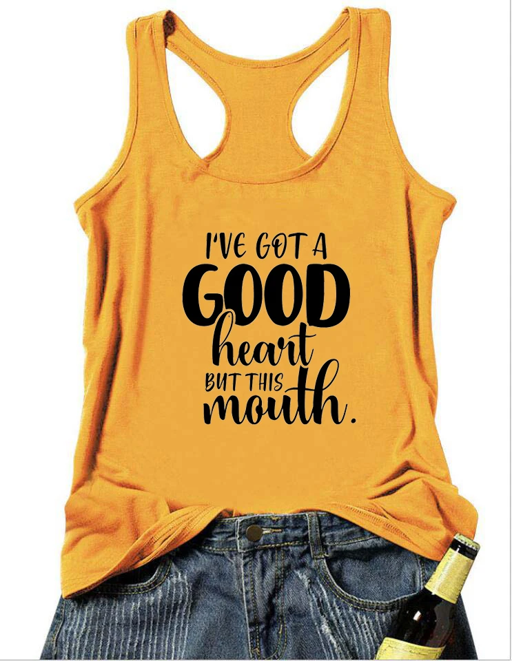 funny I've Got a Good Heart but This Mouth tanks women fashion aesthetic undershirt singlet sleeveless 100% cotton  garment top