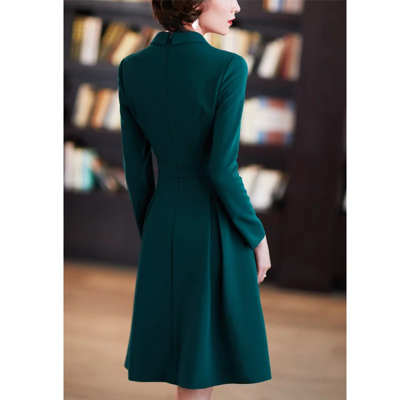 Frühling Herbst Frauen Elegante Blazer Kleid Langarm V-ausschnitt Slim A-linie Midi Kleider Büro Damen Arbeiten Formale Kleidung übergroßen