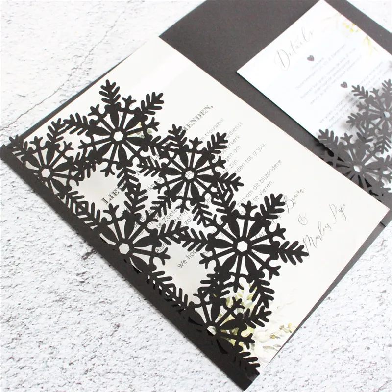 Black wedding cards invitations snowflake laser cutting Xmas holiday greeting cards party supply 20 pcs