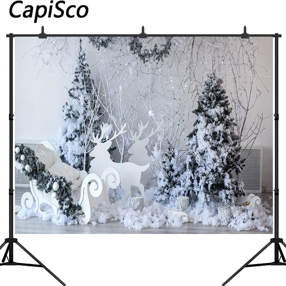 Capisco Photography Background Winter Snowflake Christmas Tree elk sled Flashing Lights Decoration xmas Backdrops Photo Studio