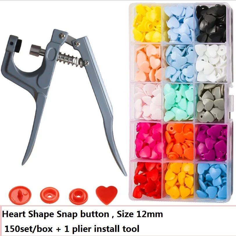 150set/box Flower Star Heart Shape T5 baby Resin snap buttons With plastic snaps Plier Press Stud Fasteners Poppers Tool Kit