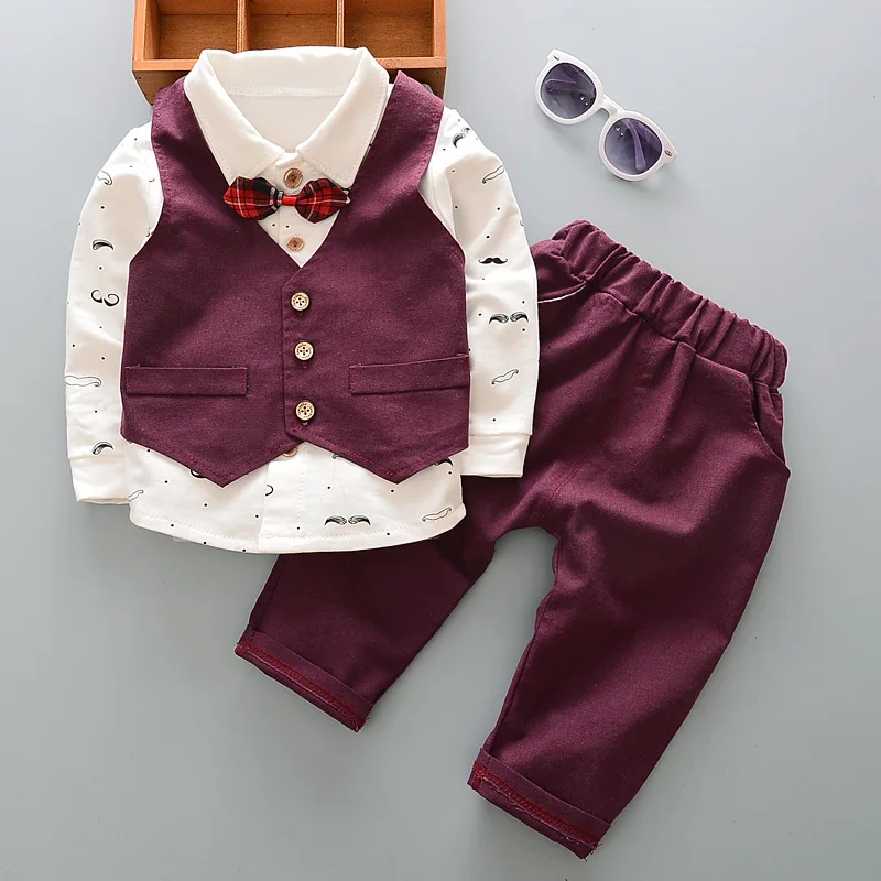 Spring Autumn Toddler Baby Boys Gentleman Wedding Suit Cotton Shirt+Vests+Trousers 3Pcs Formal Kids Clothes Set 1 2 3 4 5 Years