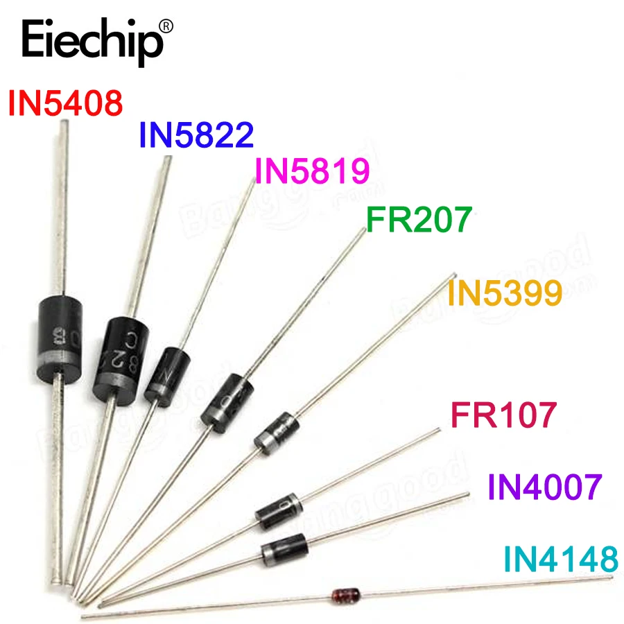 100pcs/lot Rectifier Diode set pack 1N4148 1N4007 1N5819 1N5399 1N5408 1N5822 FR107 FR207 Electronic Components diy assorted kit