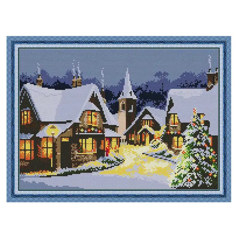 Christmas Eve in Town Counted Cross Stitch 11CT 14CT Printed Cross Stitch Set DIY Handmad Cross-stitch Kit Embroidery Needlework