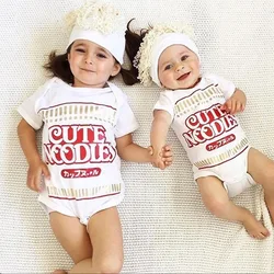 MILANCEL Infant Short Sleeve CUTE NOODLES O-Neck Baby Bodysuit Newborn Babe White One Piece