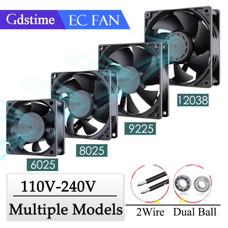 1 Piece Gdstime EC 110V 120V 220V 240V 80mm 90mm 120mm PC Cooler Fan 80x80x25mm 8cm 2-Line Electric Axial Computer Case Cooler