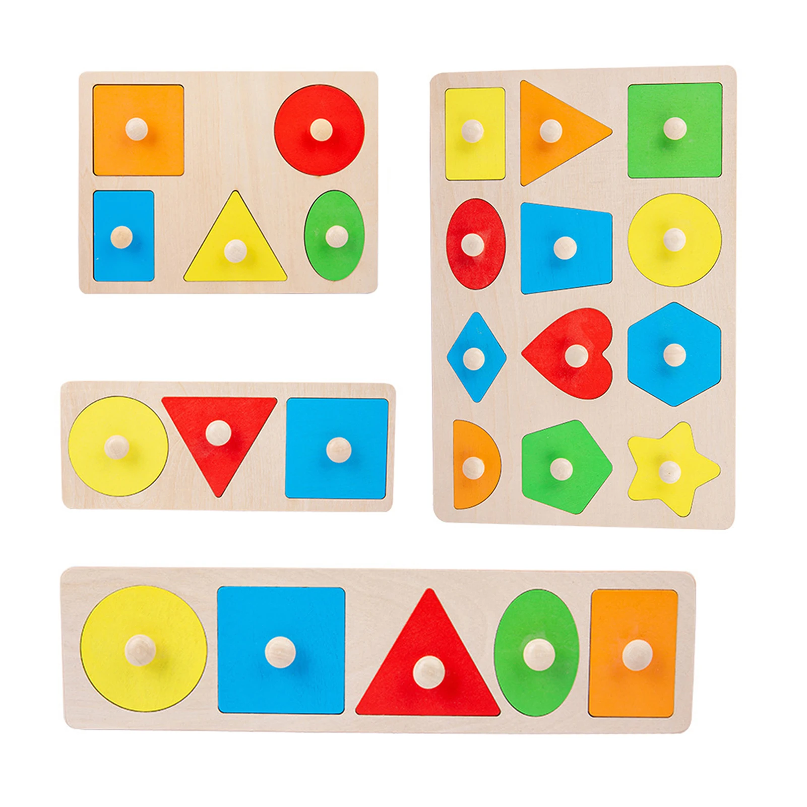 Placa De Agarrar De Madeira Geometria Colorida Materiais Montessori Pegged Grab Shape, Classificando Brinquedos para o Bebê, Brinquedo Educacional Para Casa