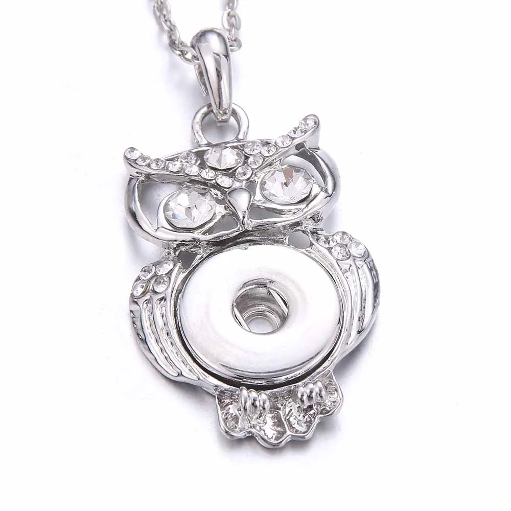 Snap Jewelry Necklaces Vintage Metal Owl Flower Elephant 18mm Snap Button Necklace for Women White Snaps Pendant Necklace