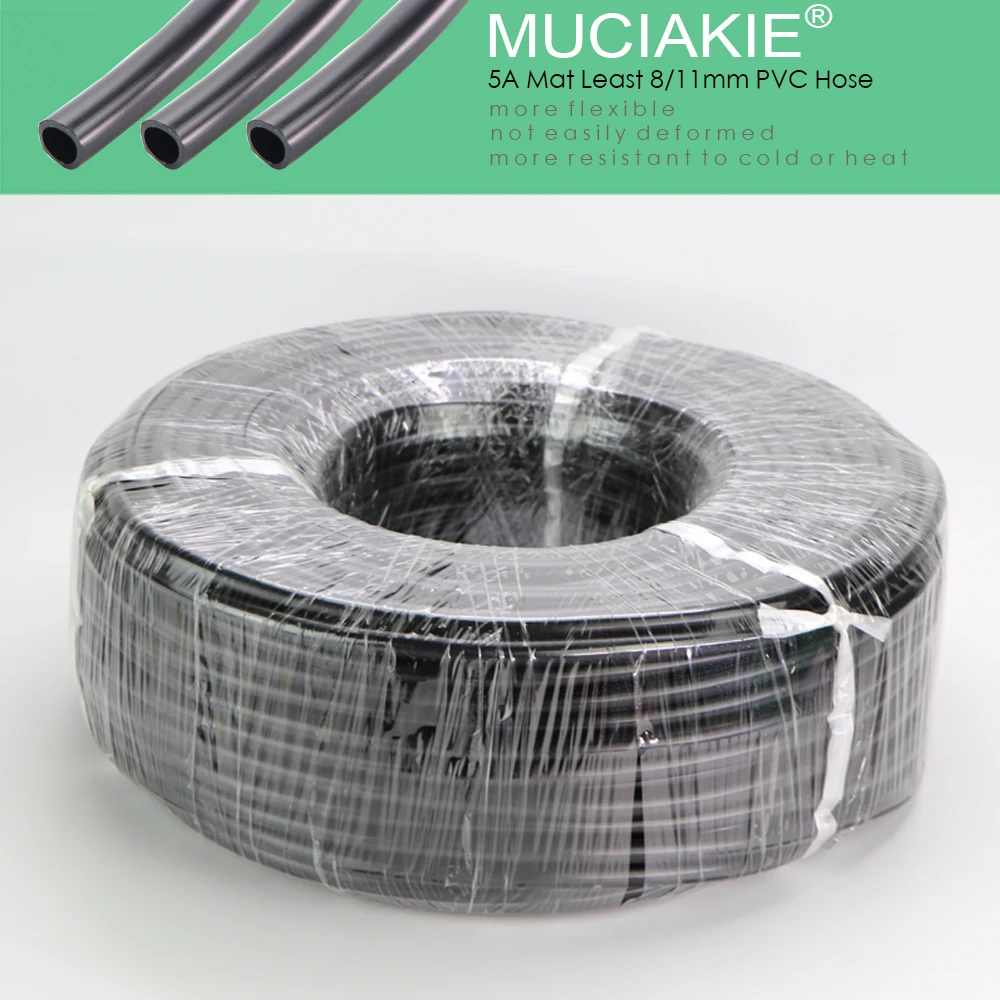 MUCIAKIE '5AMAT' Anti-UV 8/11MM PVC Matt Black Hose Garden Irrigation Watering Tubing 3/8'' Weighted Flexible Gardening Hose