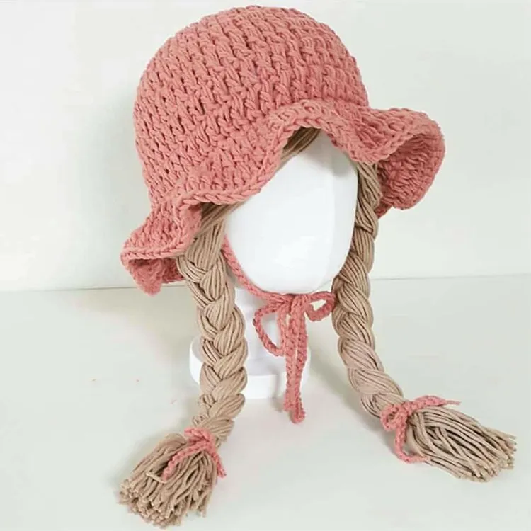 Gorro tejido a mano para niñas de 1 a 5 años, gorros con trenzas, moda de otoño e invierno, accesorios para fotos