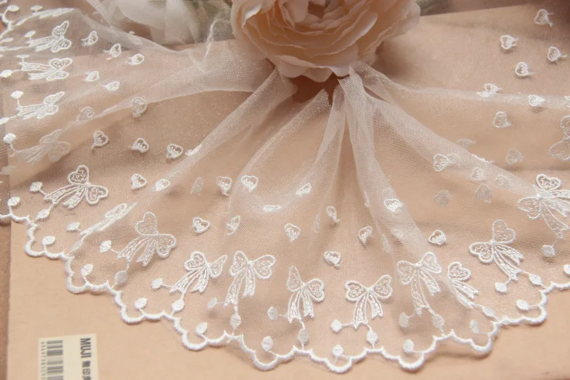 Width:13cm (5.20 inch) Stylish Bowknot and Dots Design Embroidery Laces Mesh Trimming Lace for DIY Sewing Decoration(SS-2487)