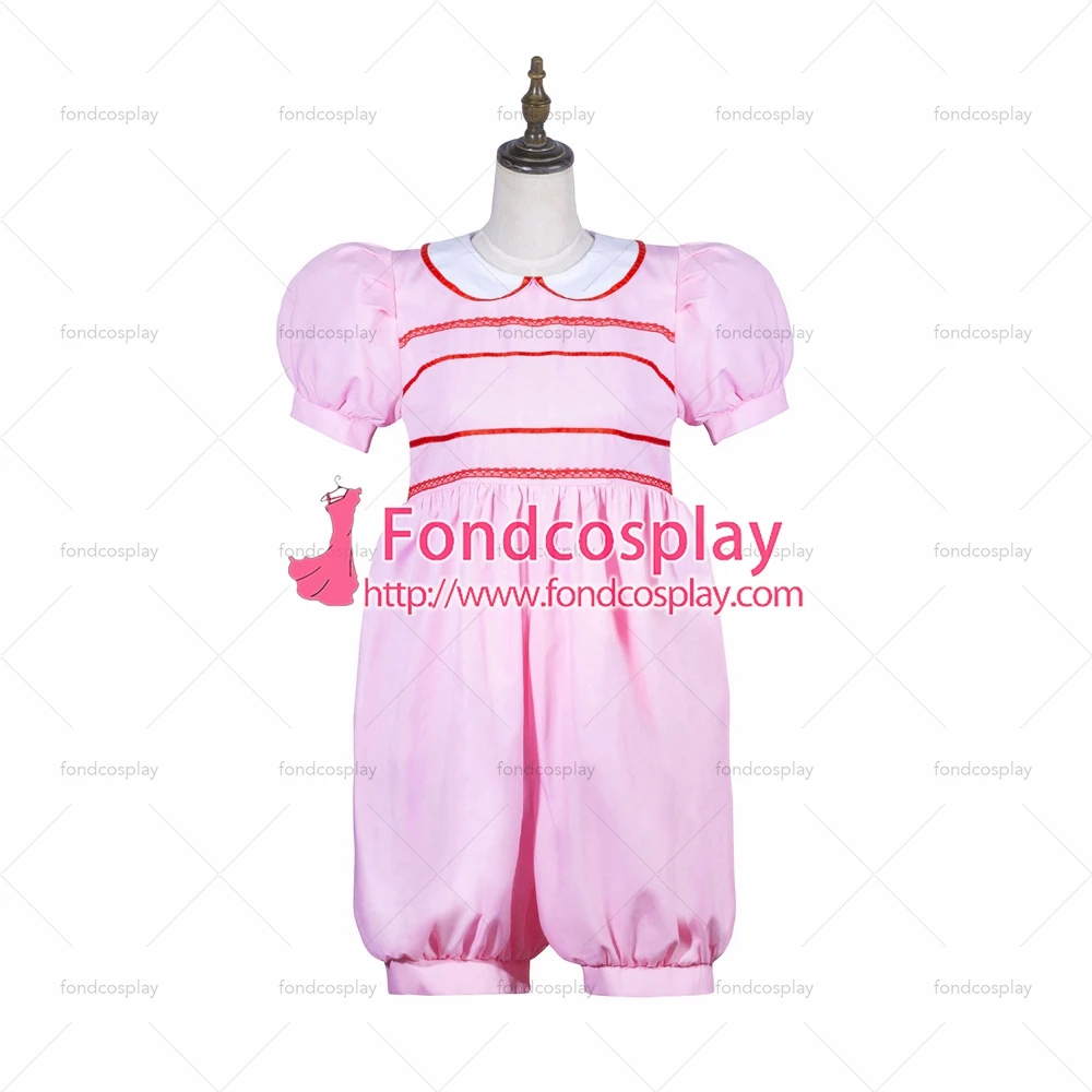 fondcosplay adult sexy cross dressing sissy maid short lockable baby pink Cotton jumpsuits rompers dress CD/TV[G3825]