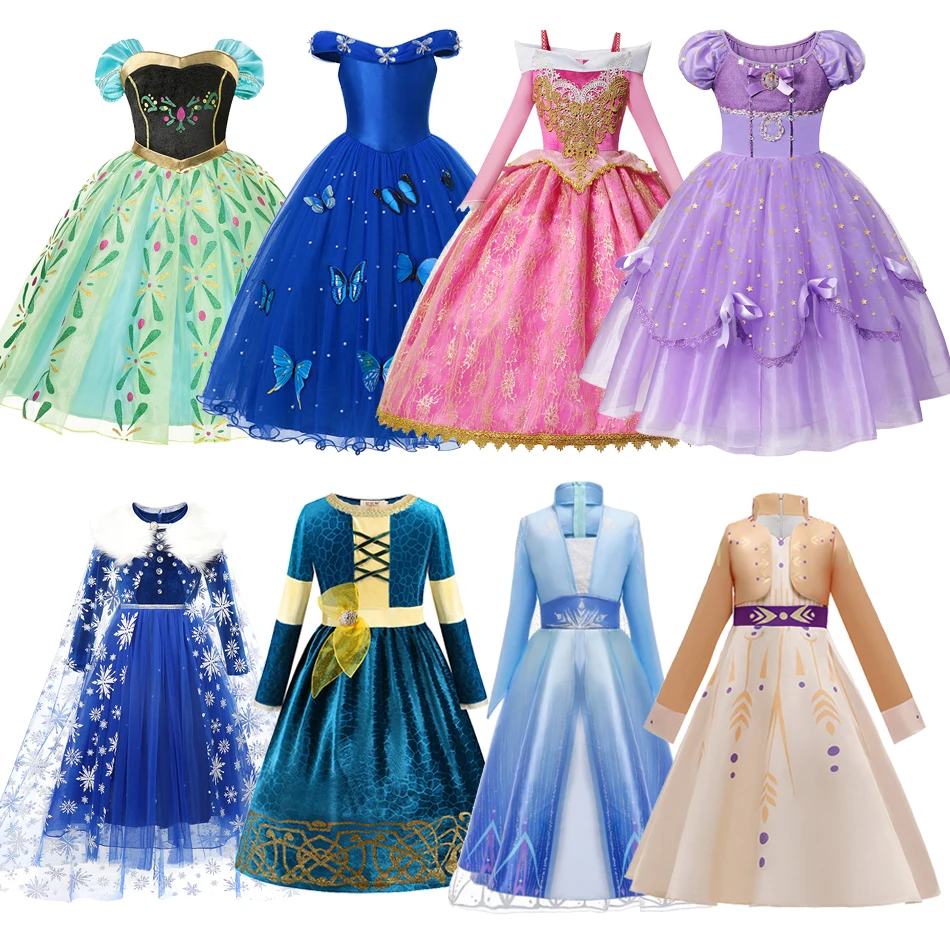 

New Girls Fancy Outfits Baby Elsa Anna Aurora Dresses Kids Halloween Carnival Party Cosplay Princess Costumes Disguise Clothing