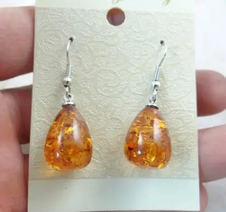 wholesale Natural  Precious Modernist TEARDROP GOLDEN HONEY Amber Water droplets earring pendant Jewelry making earring A12