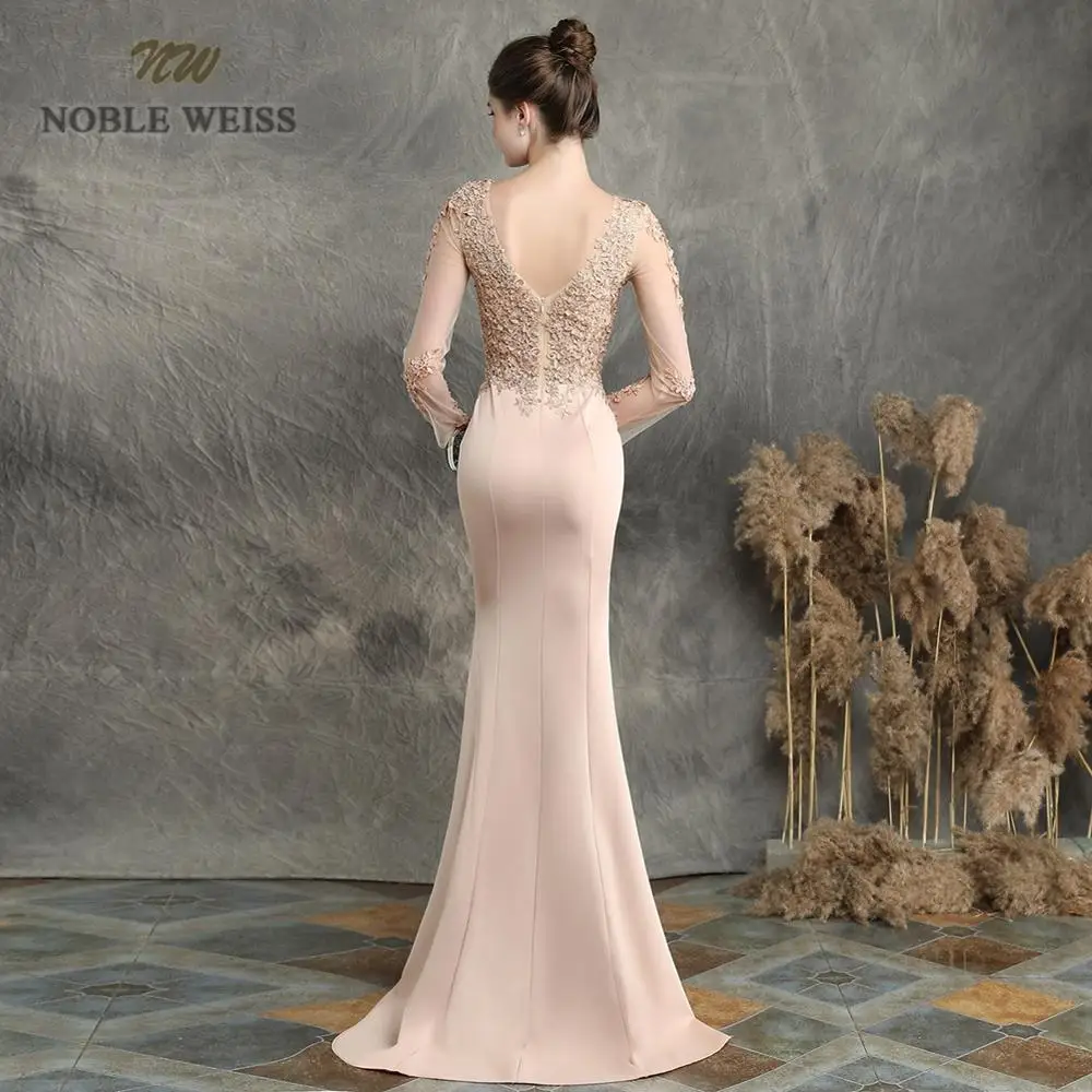 evening dresses sexy v-neck appliques beading mermaid Prom dress floor length in stock evening gown with long sleeves Customized